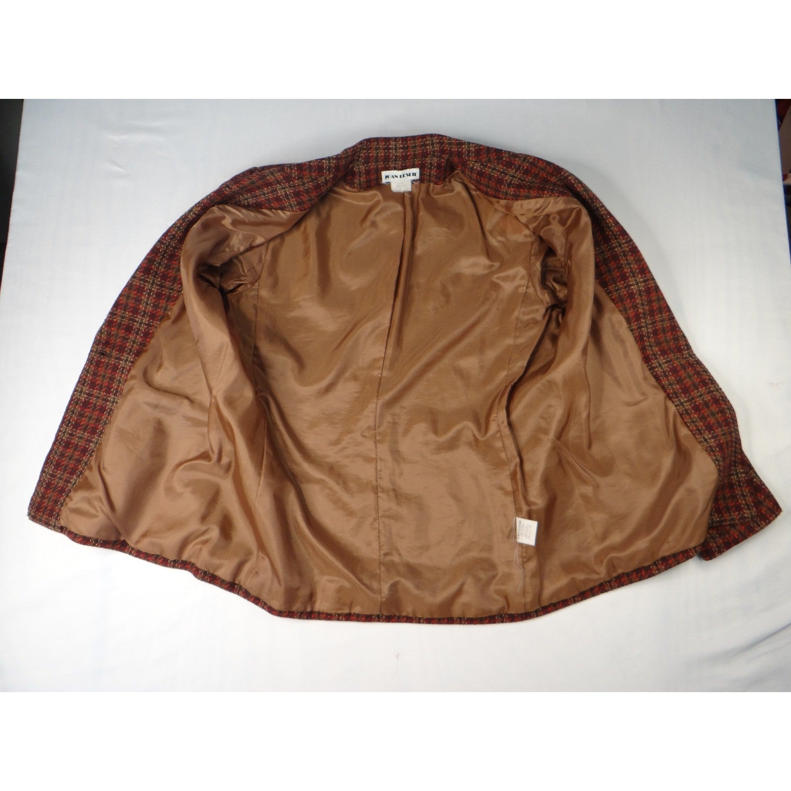 Vintage Joan Leslie Women's Plaid Blazer Jacket Sz14 Red Brown Gold Tweed Lined