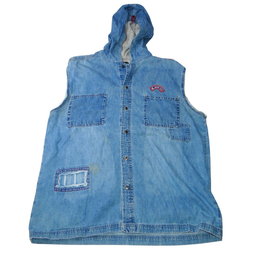 Vintage Bugle Boy Jean Company Womens Denim Hooded Vest Blue Size L