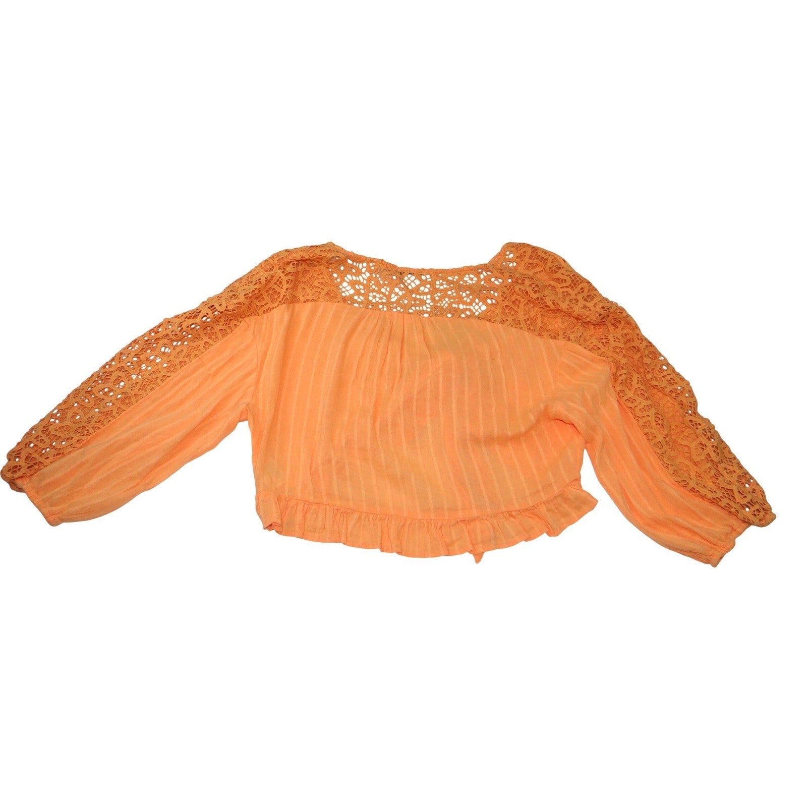 NWT-American Eagle Orange Lace Trim Tie Front Blouse Cropped Textured Size XL
