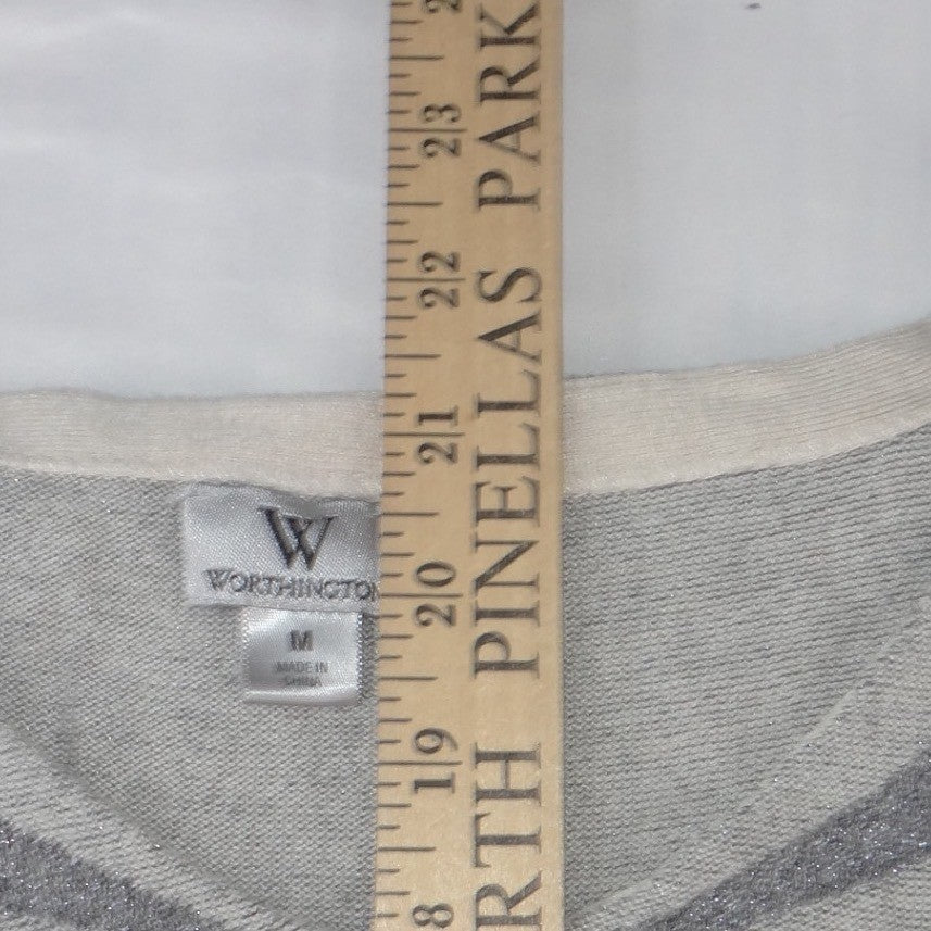 Worthington Silver Metallic Sunburst Knit Shell Top Sleeveless Gray Medium