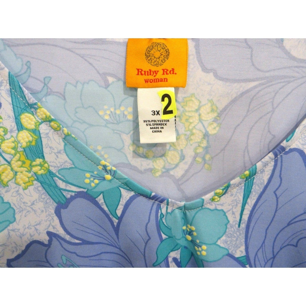 Ruby Rd Woman Blue Floral Print Long Sleeve Twist Front Top Plus Size 3X