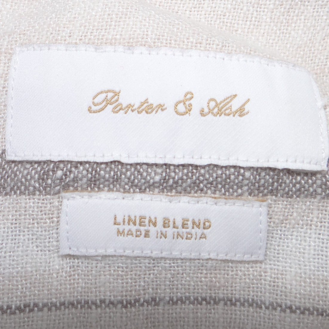 Porter & Ash Mens Large Linen Blend Striped Short Sleeve Button Up Shirt Cream