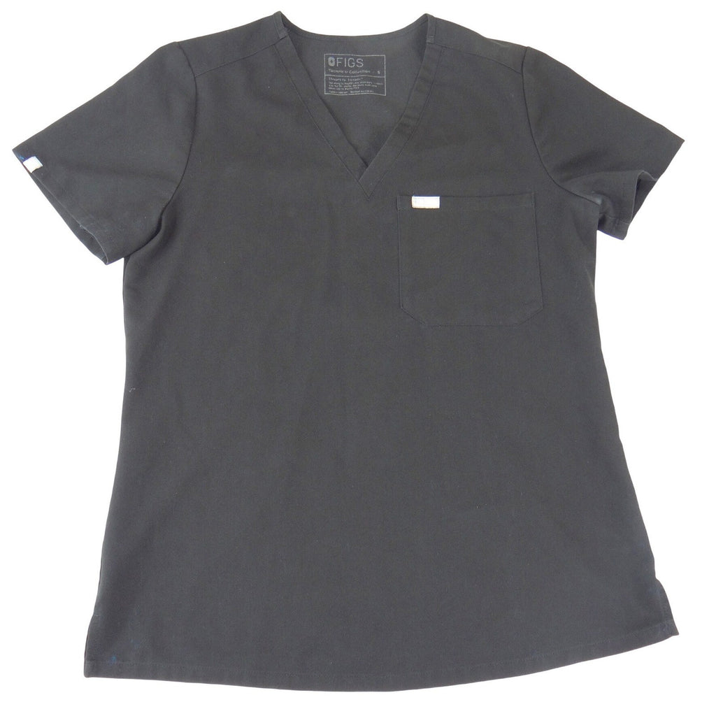 FIGS Technical Collection Black V-Neck Scrub Top Womens Small 1-Pocket
