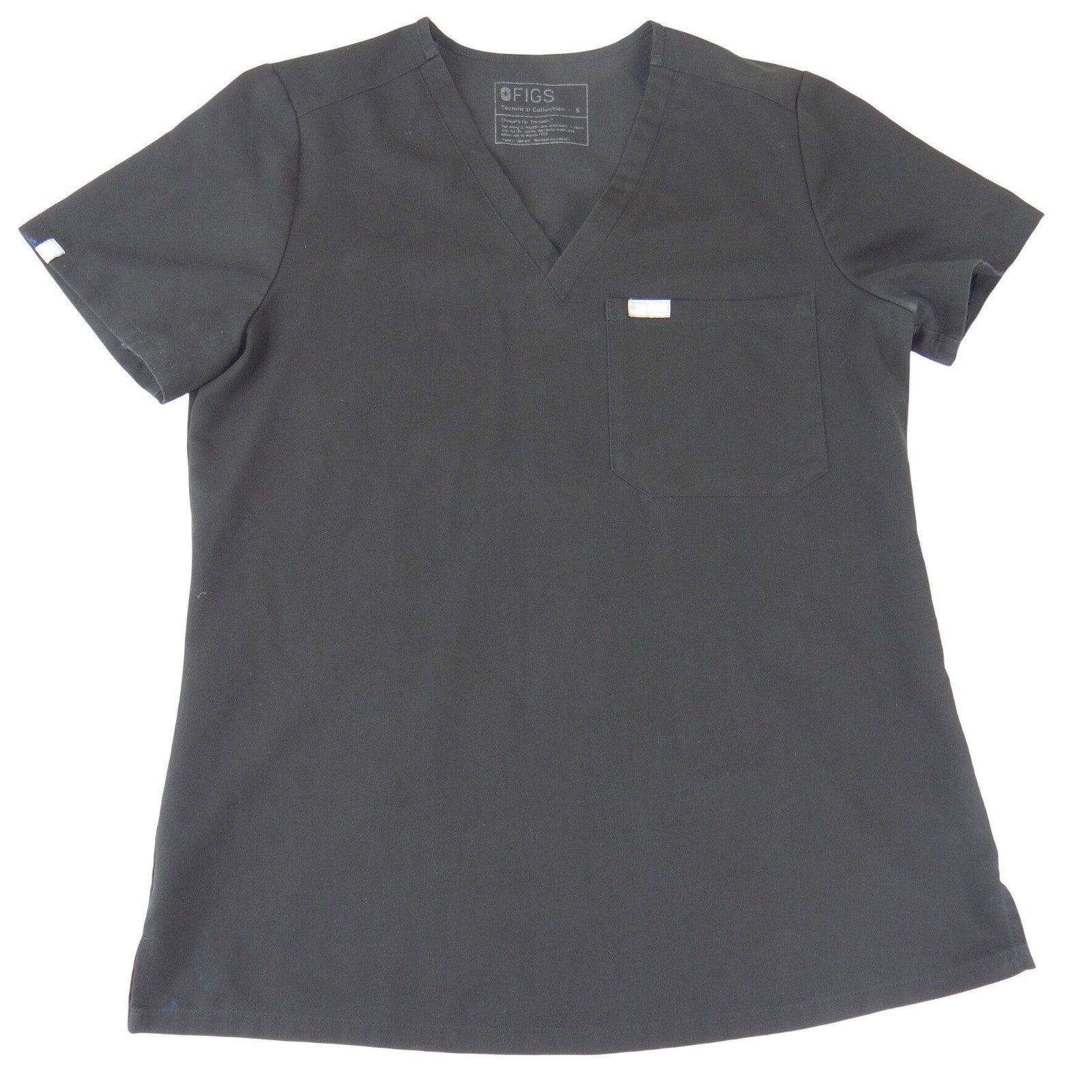 FIGS Technical Collection Black V-Neck Scrub Top Womens Small 1-Pocket