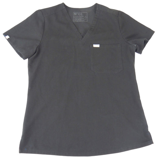 FIGS Technical Collection Black V-Neck Scrub Top Womens Small 1-Pocket
