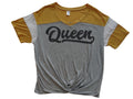 Hybrid Queen V-Neck Knotted Tee - Yellow & Gray