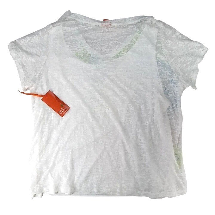 NWT-Hearts of Palm Woman 3X White Floral Print V Neck T Shirt Rhinestones