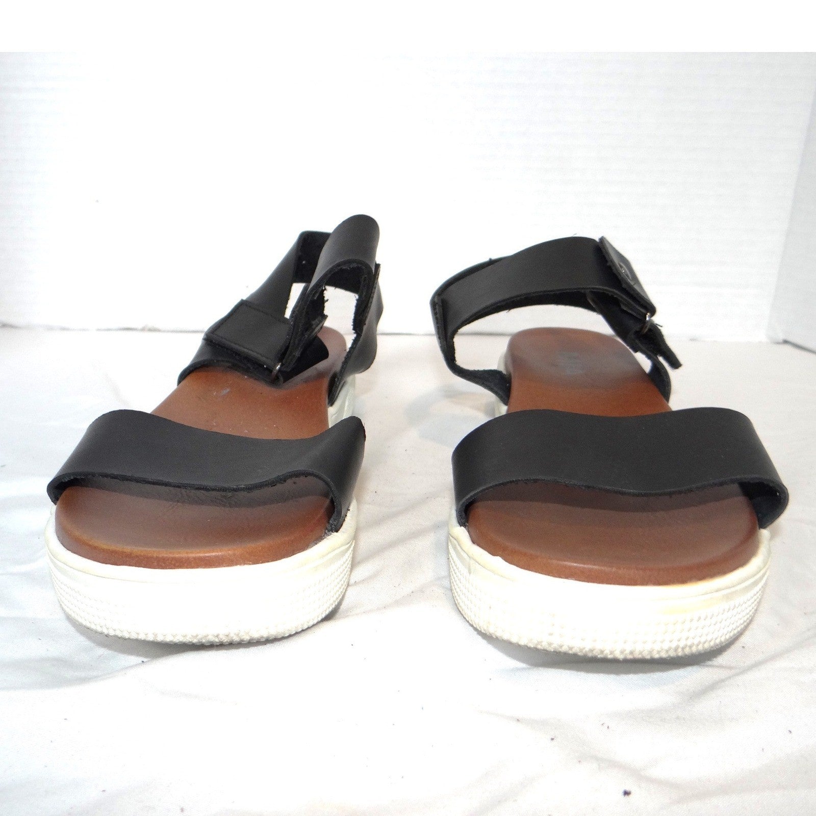 MIA Womens Black Faux Leather Platform Sandals Ankle Strap Hook Loop Size 5.5