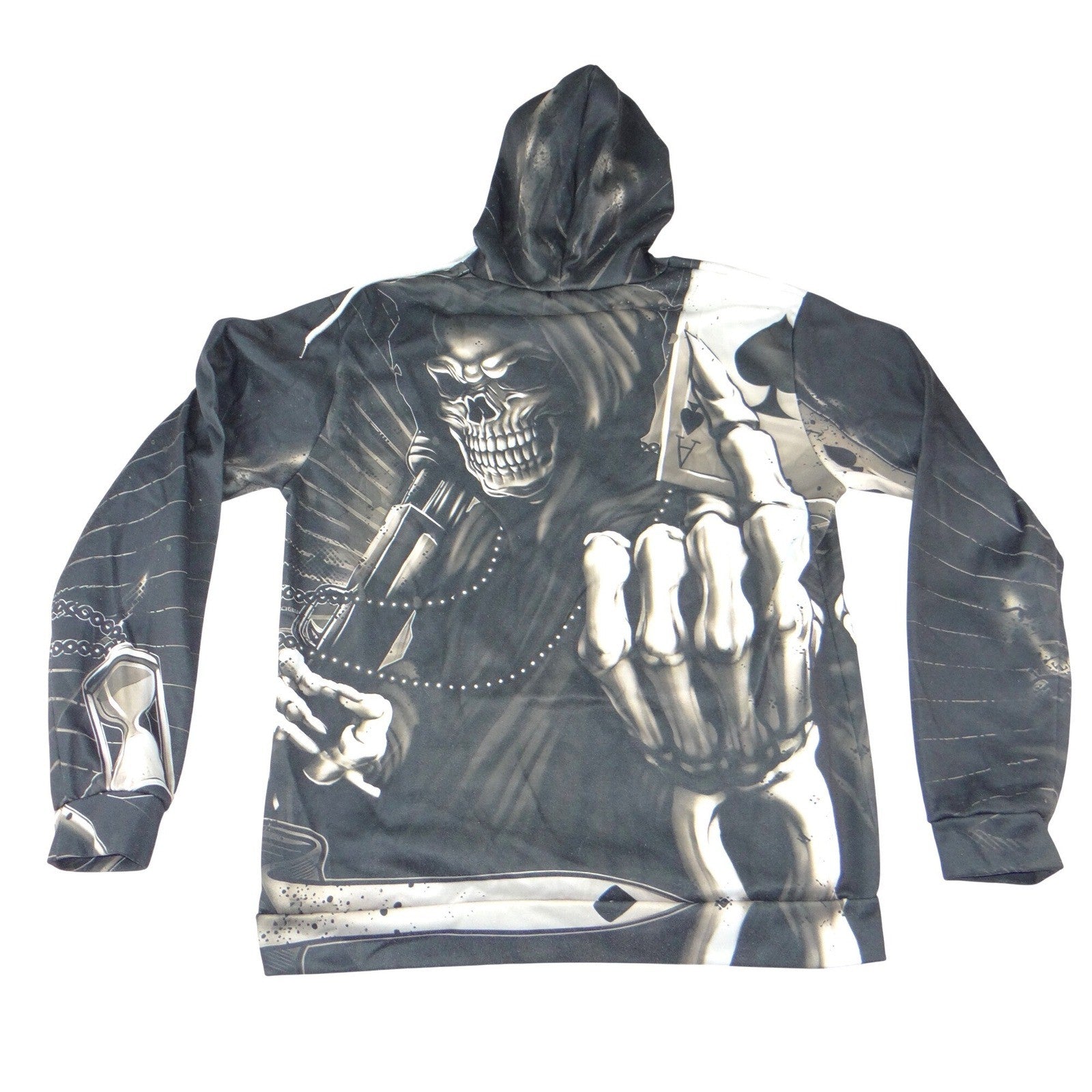 Grim Reaper Middle Finger Graphic Hoodie Black White Skull 3XL