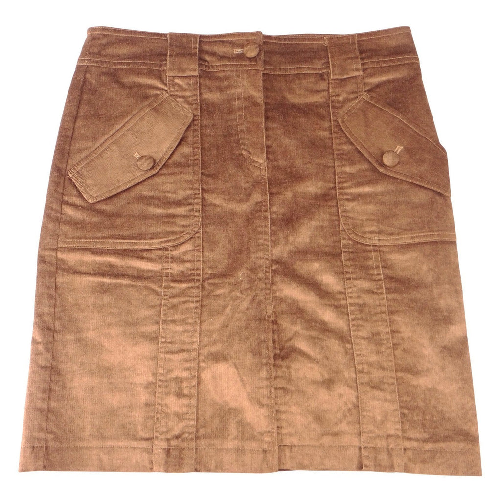 Cache Womens Brown Corduroy Utility Mini Skirt Size 8 Front Flap Pockets Stretch