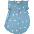 LOFT Outlet Womens Small Teal Blue Floral Flutter Sleeve V-Neck Blouse