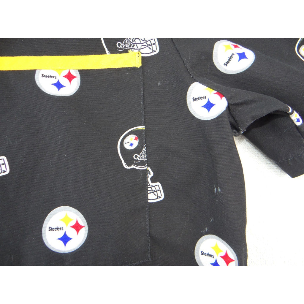NFL Team Apparel Pittsburgh Steelers Scrub Top Womens Black V-Neck Logo Print L