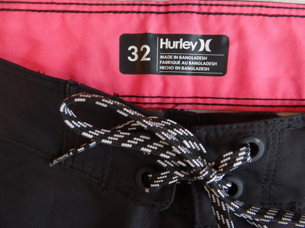 Hurley Men's Black Swim Shorts with Pink Stripe