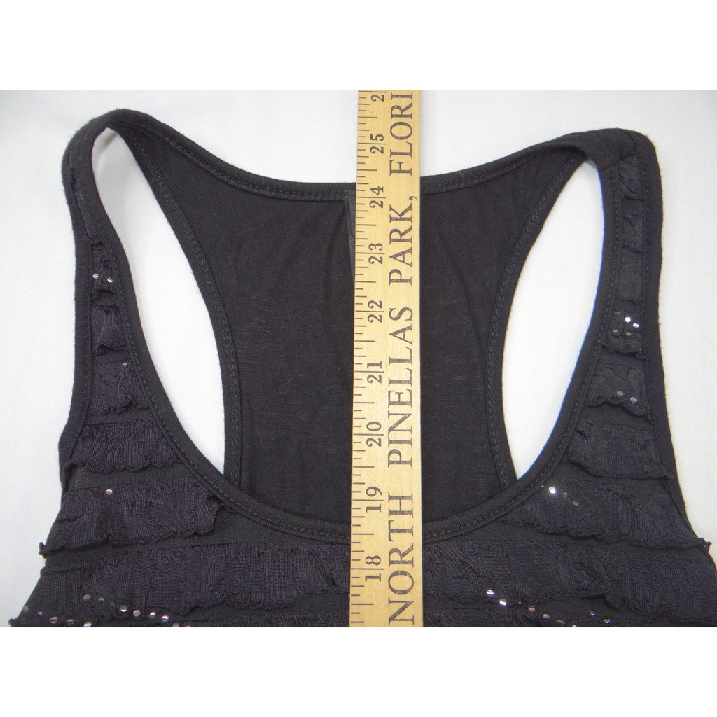 Y2K Candy Rain Womens Black Ruffle Sequin Racerback Tank Top Size L Slim Fit
