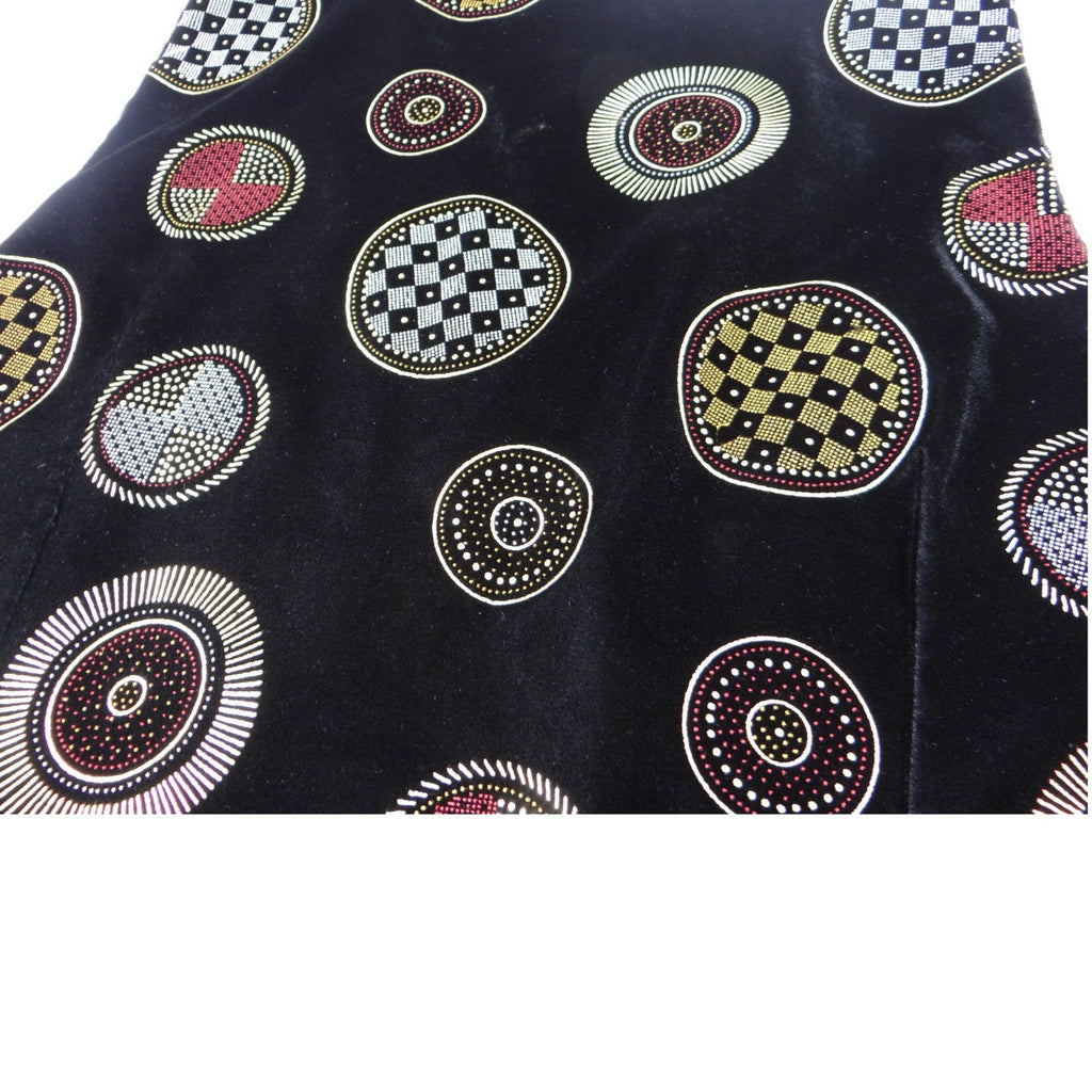 Stunning Vintage Black Velvet Geometric Print Vest with Red Gem Buttons