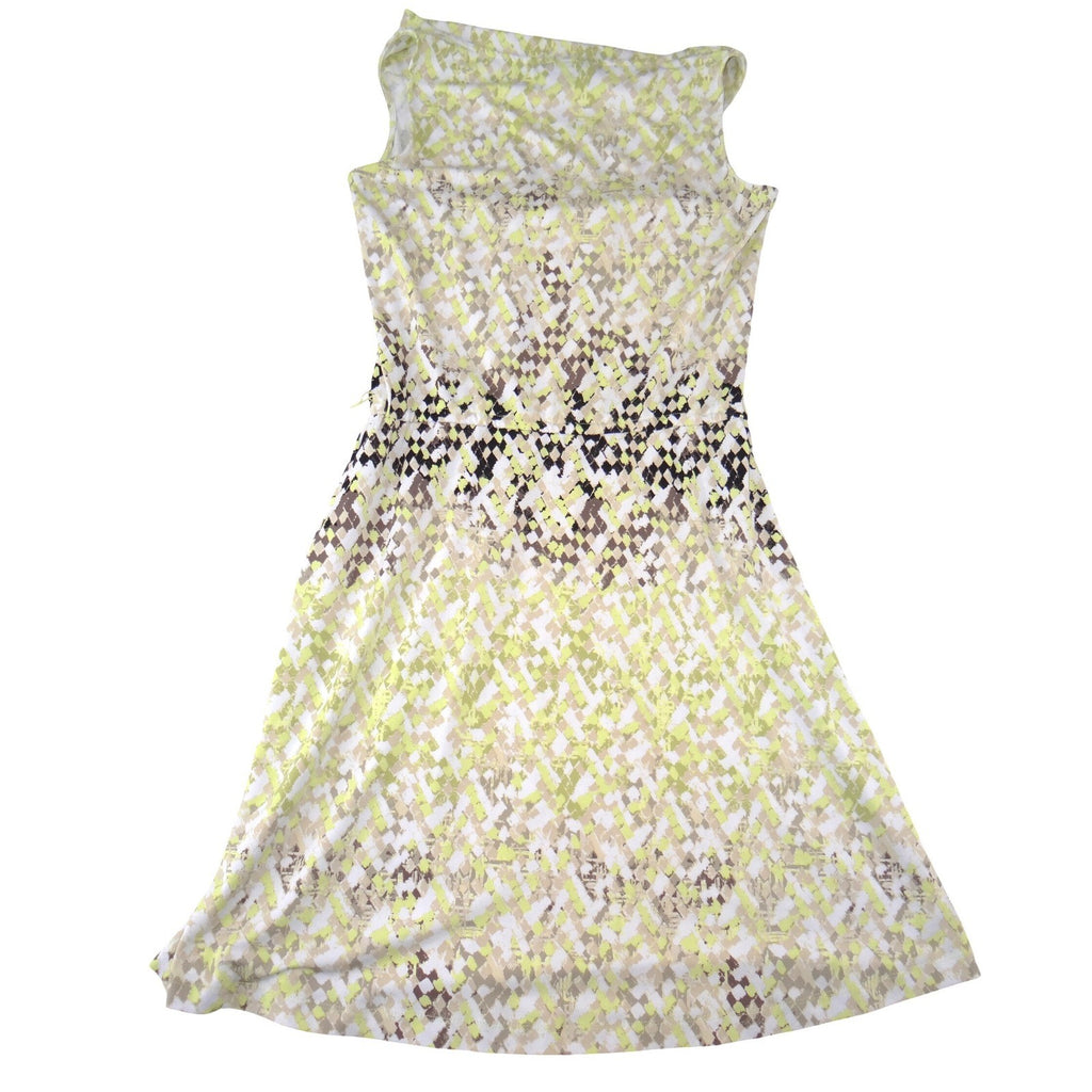 Nue Options Petite Cowl Neck Dress Sleeveless Lime Green Geometric Abstract PS