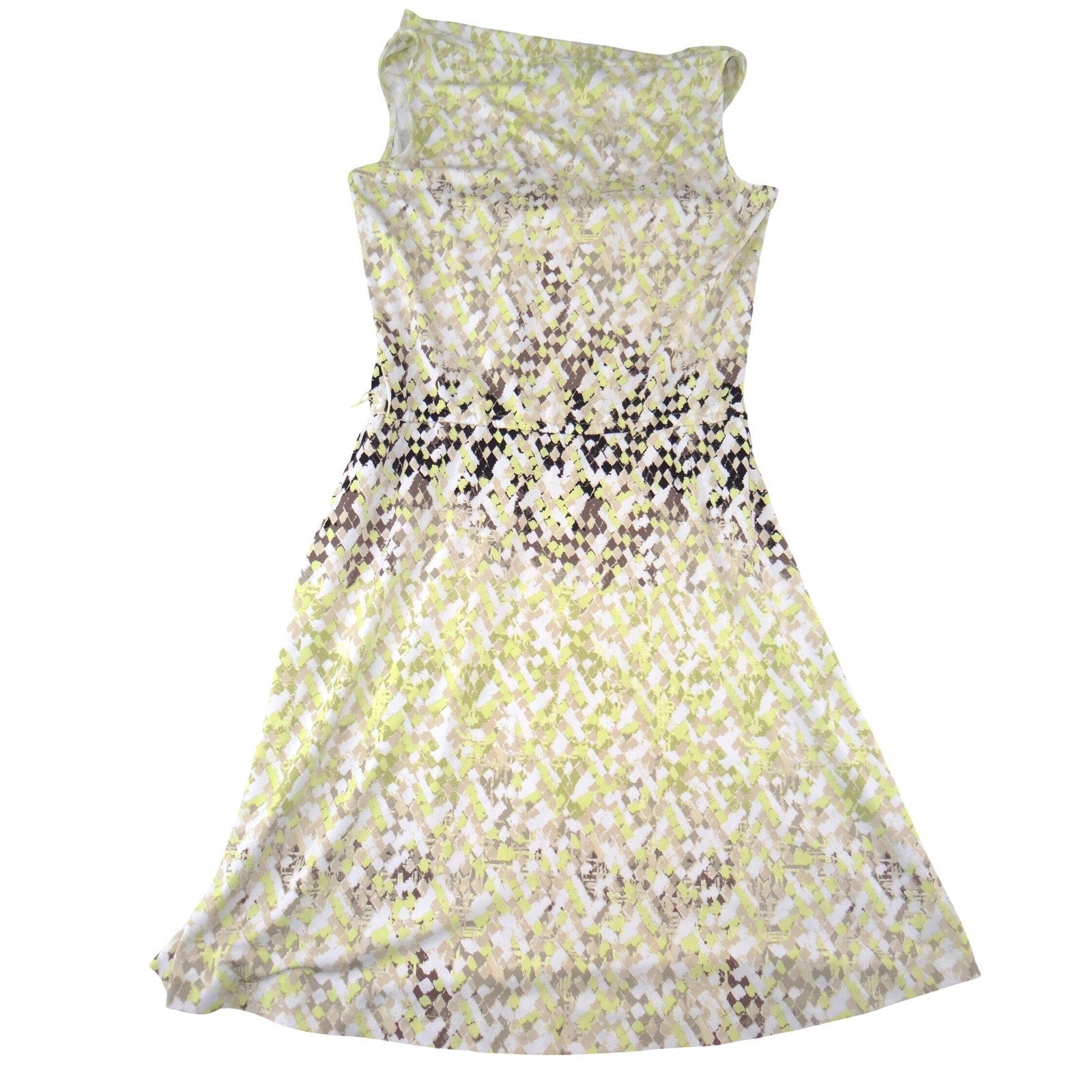 Nue Options Petite Cowl Neck Dress Sleeveless Lime Green Geometric Abstract PS
