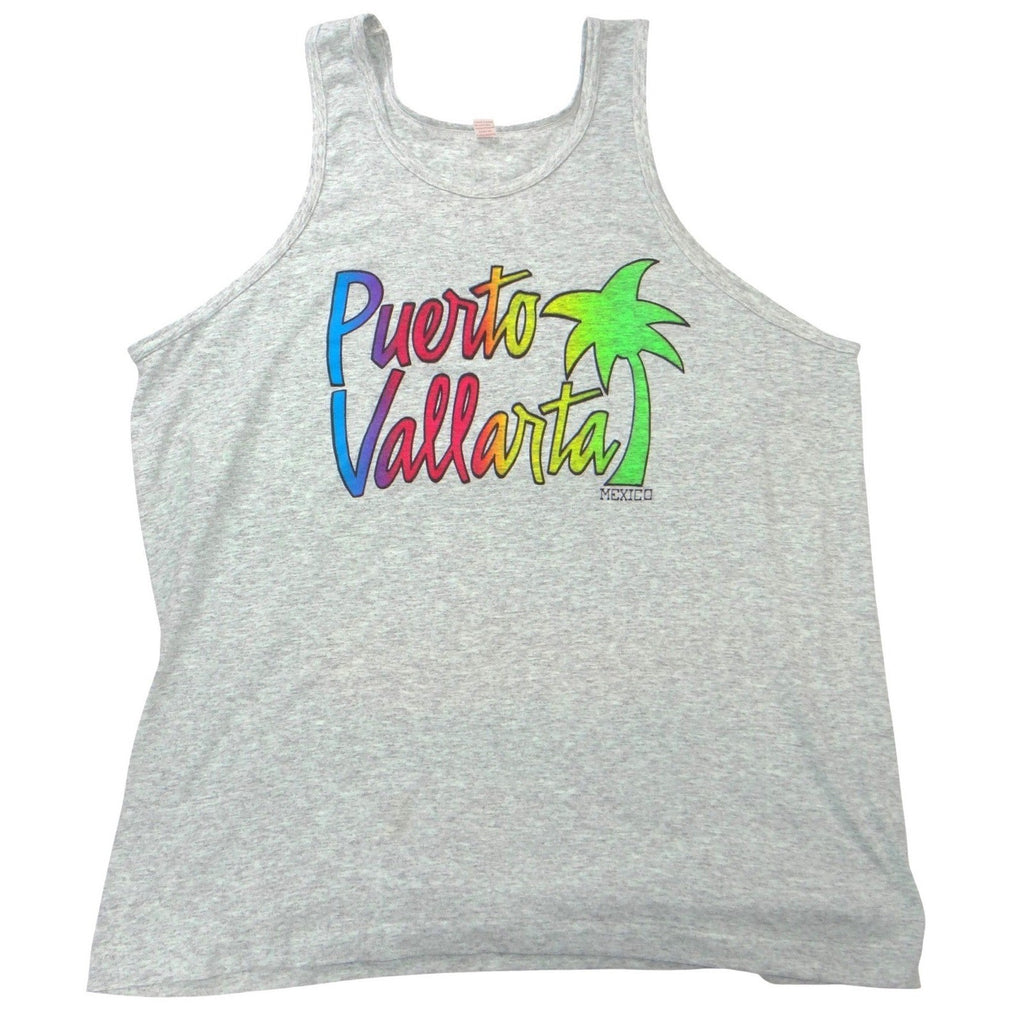 San Jorge Puerto Vallarta Mexico Tank Top Heather Gray Rainbow Palm Tree Sz 50