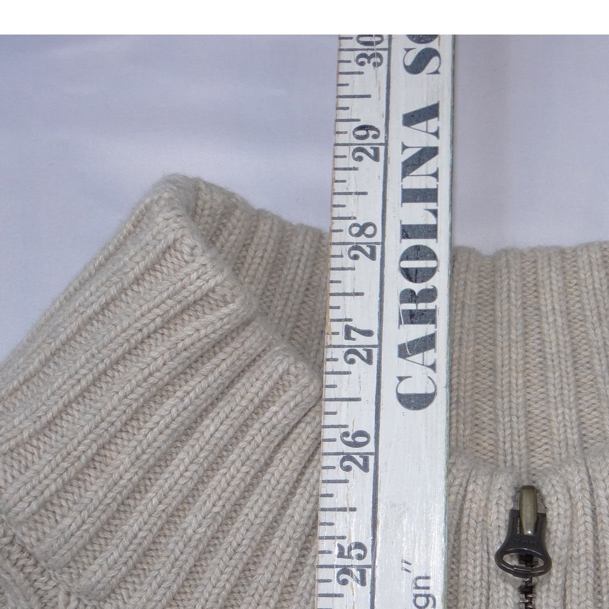 Lands End Mens XL Full Zip Ribbed Cardigan Sweater Oatmeal Beige Mock Neck