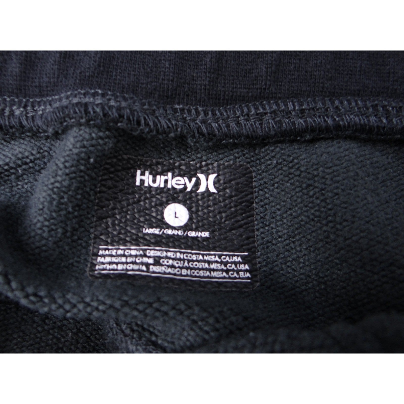 Hurley Black Jogger Sweatpants Athletic Lounge Drawstring Zipper Pockets Size L