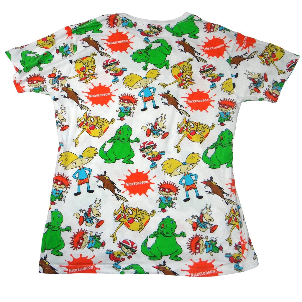 Nickelodeon 90s Cartoons All Over Print Shirt Mens Medium White Rugrats Reptar
