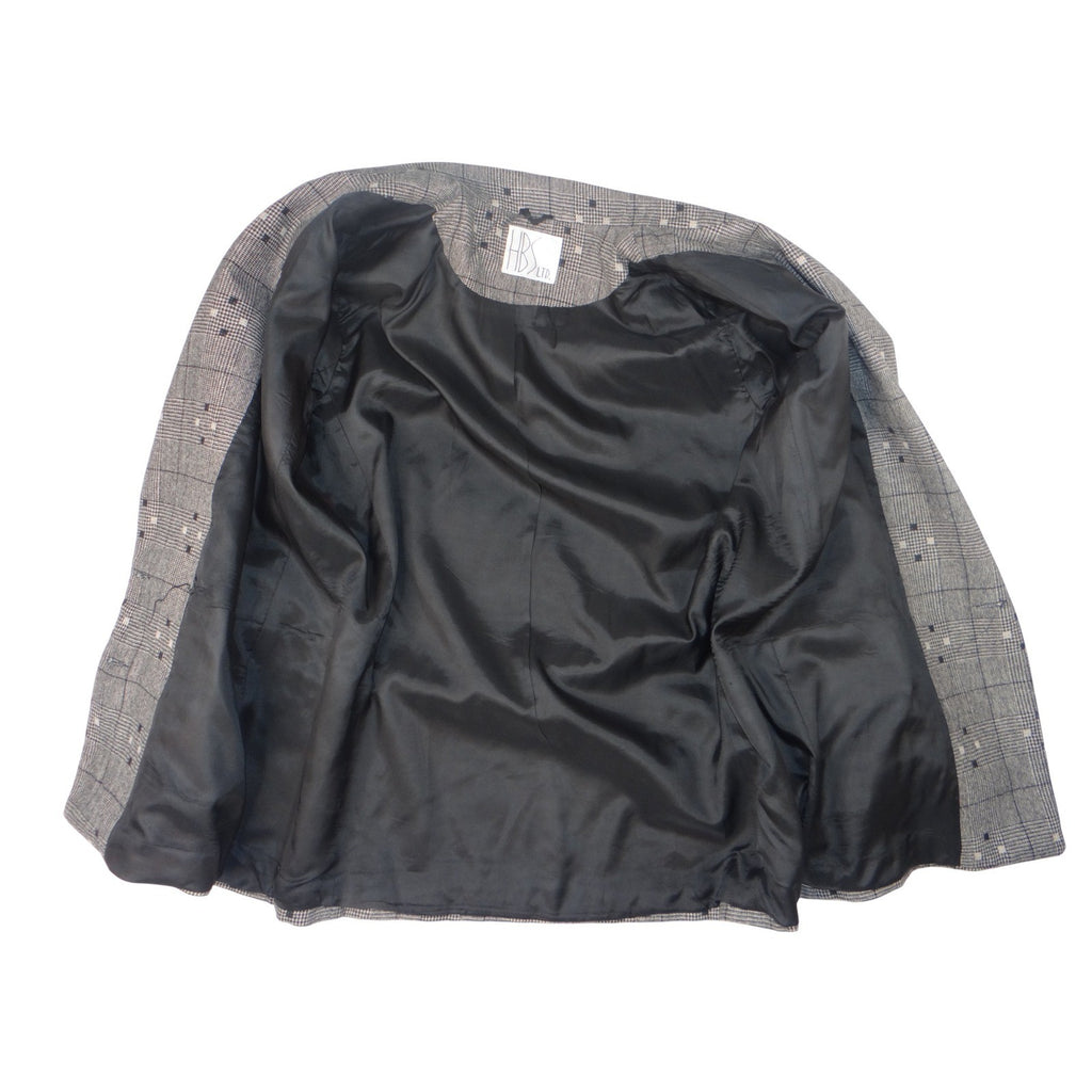 Vintage HBS LTD Trendy Plaid Double Breasted Blazer Jacket Gray Black White