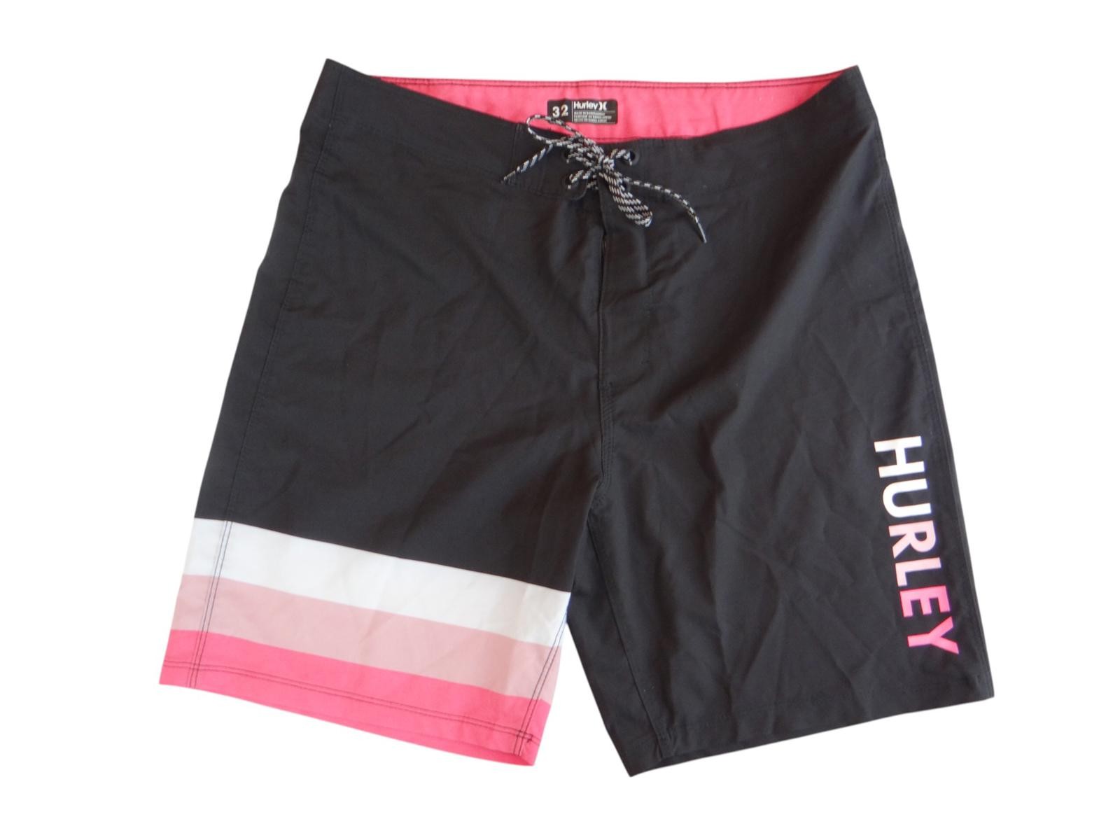 Hurley Men's Black Swim Shorts with Pink Stripe