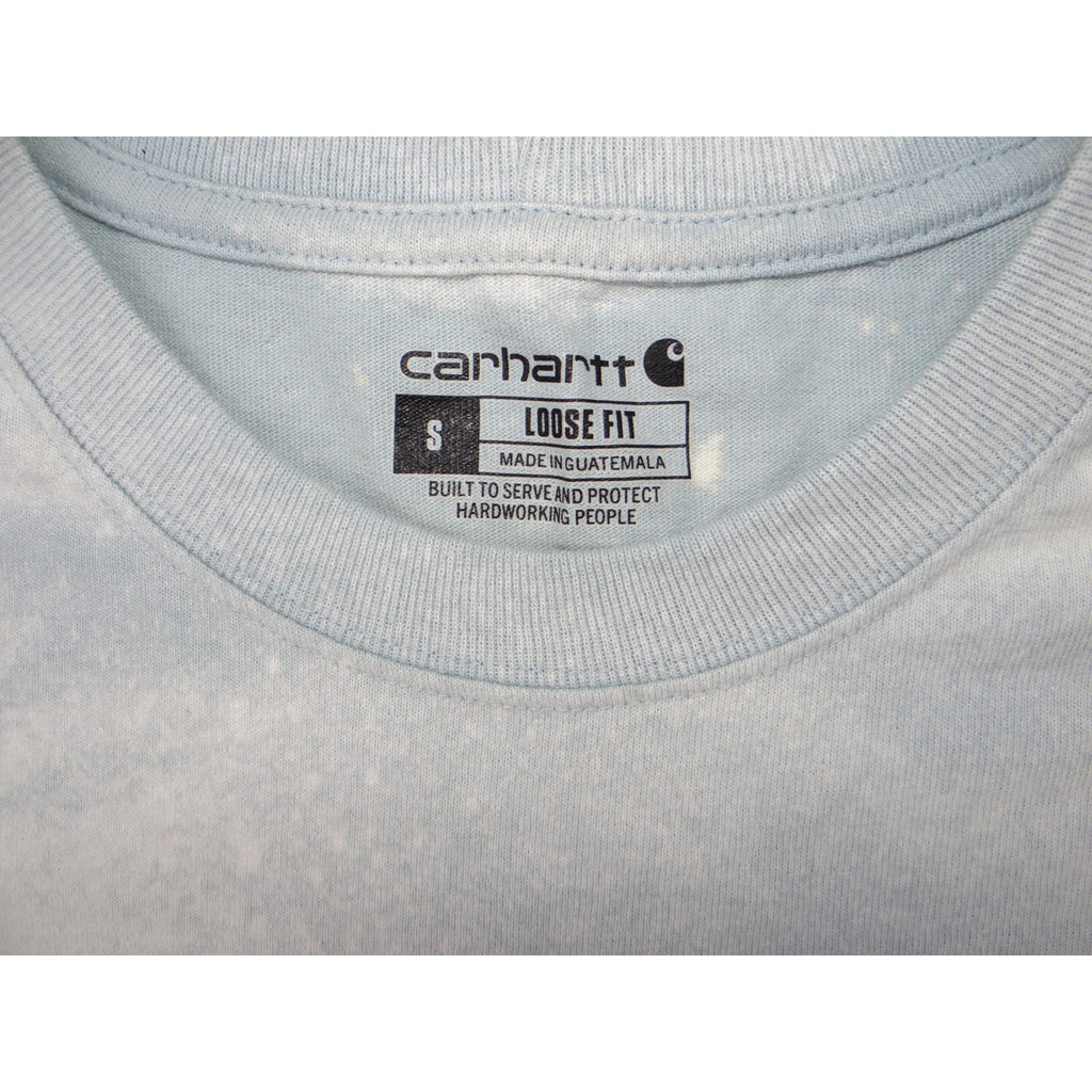 Carhartt Men Loose Fit Bleached Pocket T Shirt Size S Blue White Distressed