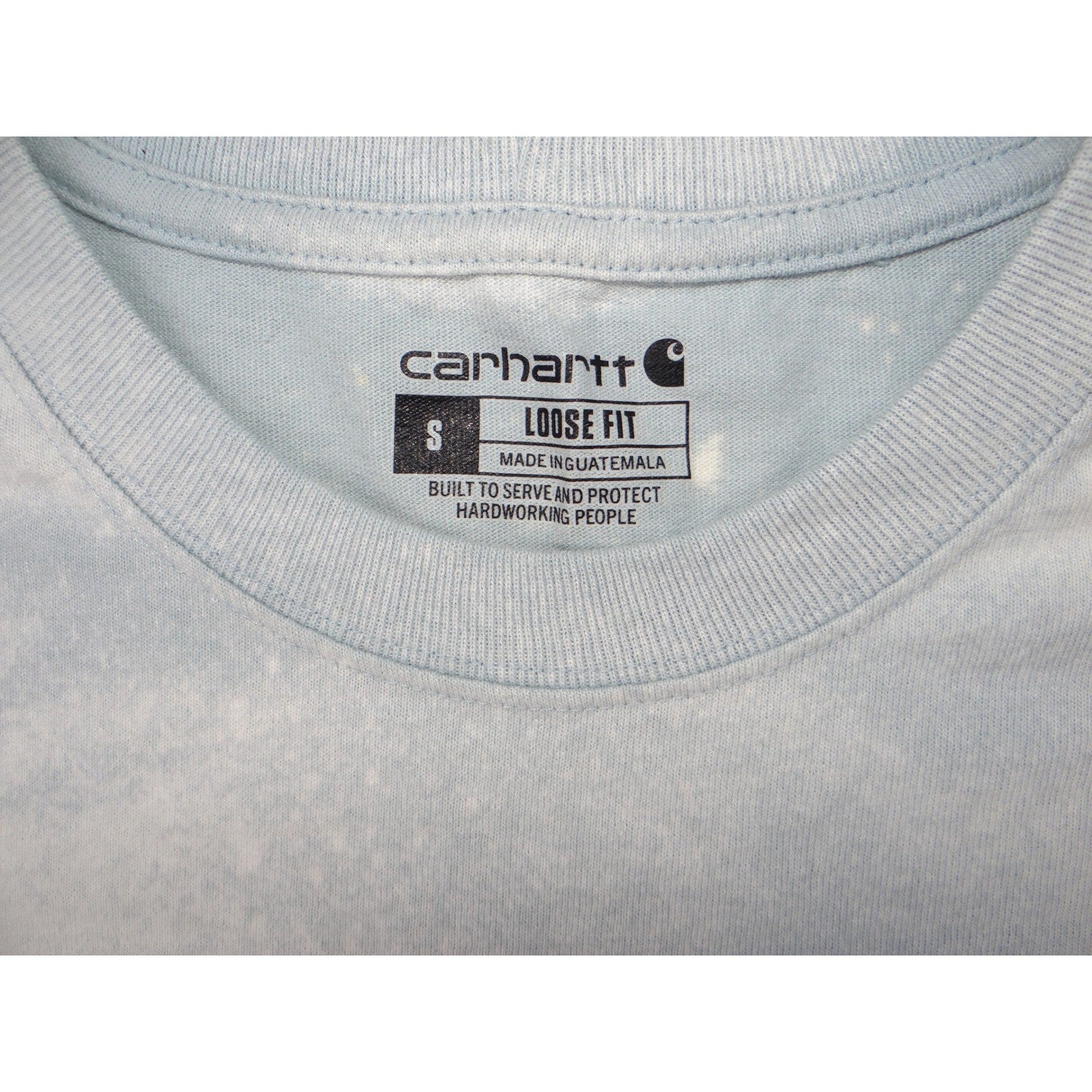 Carhartt Men Loose Fit Bleached Pocket T Shirt Size S Blue White Distressed