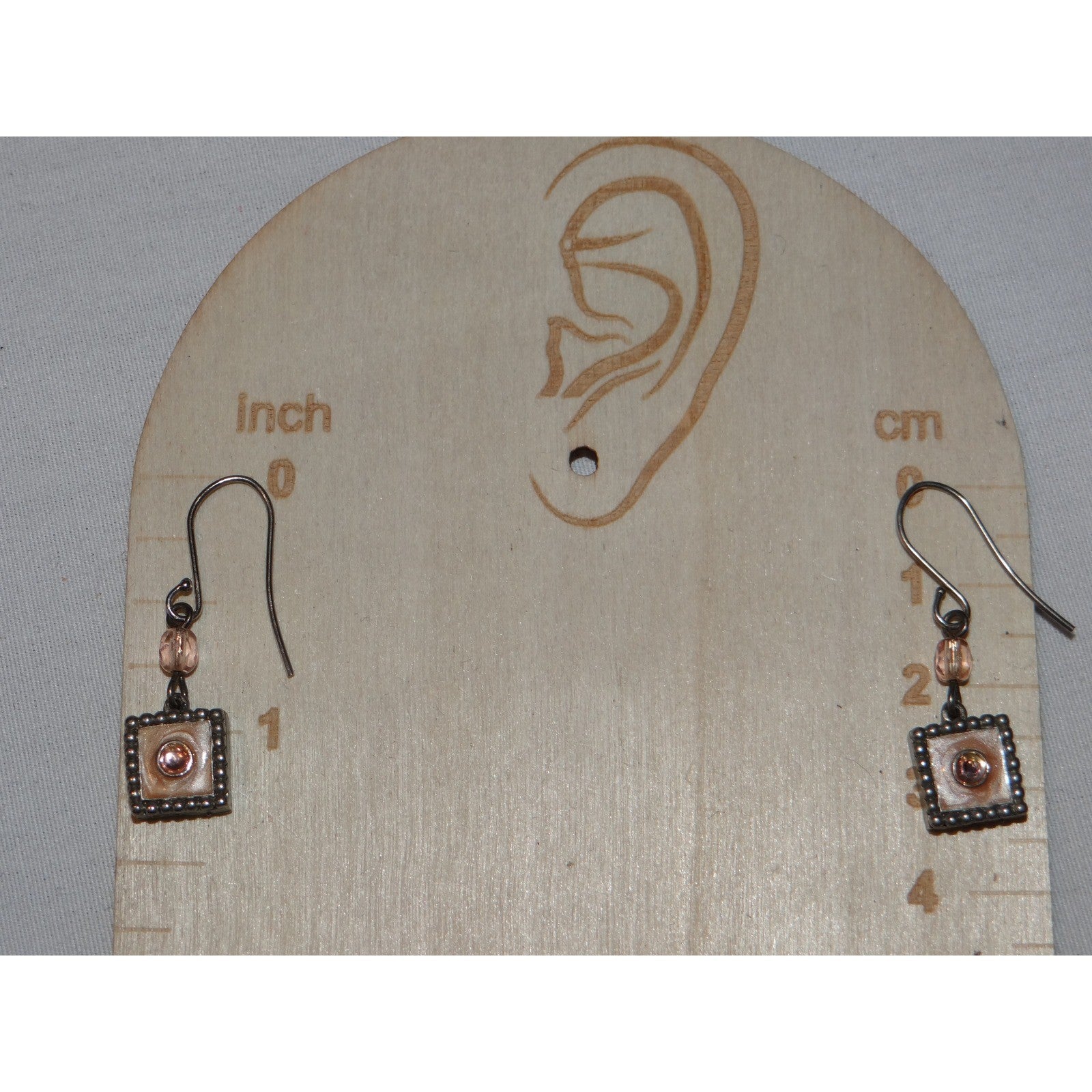 Square Pink Charm Drop Earrings Dangle Beaded Ear Wires Women's Jewelry