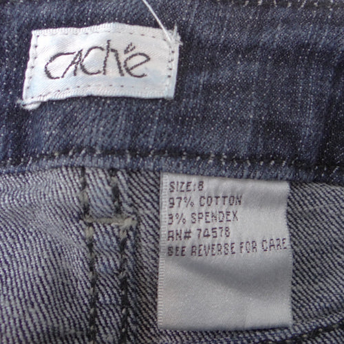 Cache Womens Dark Wash Wide Leg Jeans Blue Gold Braided Pocket Size 8