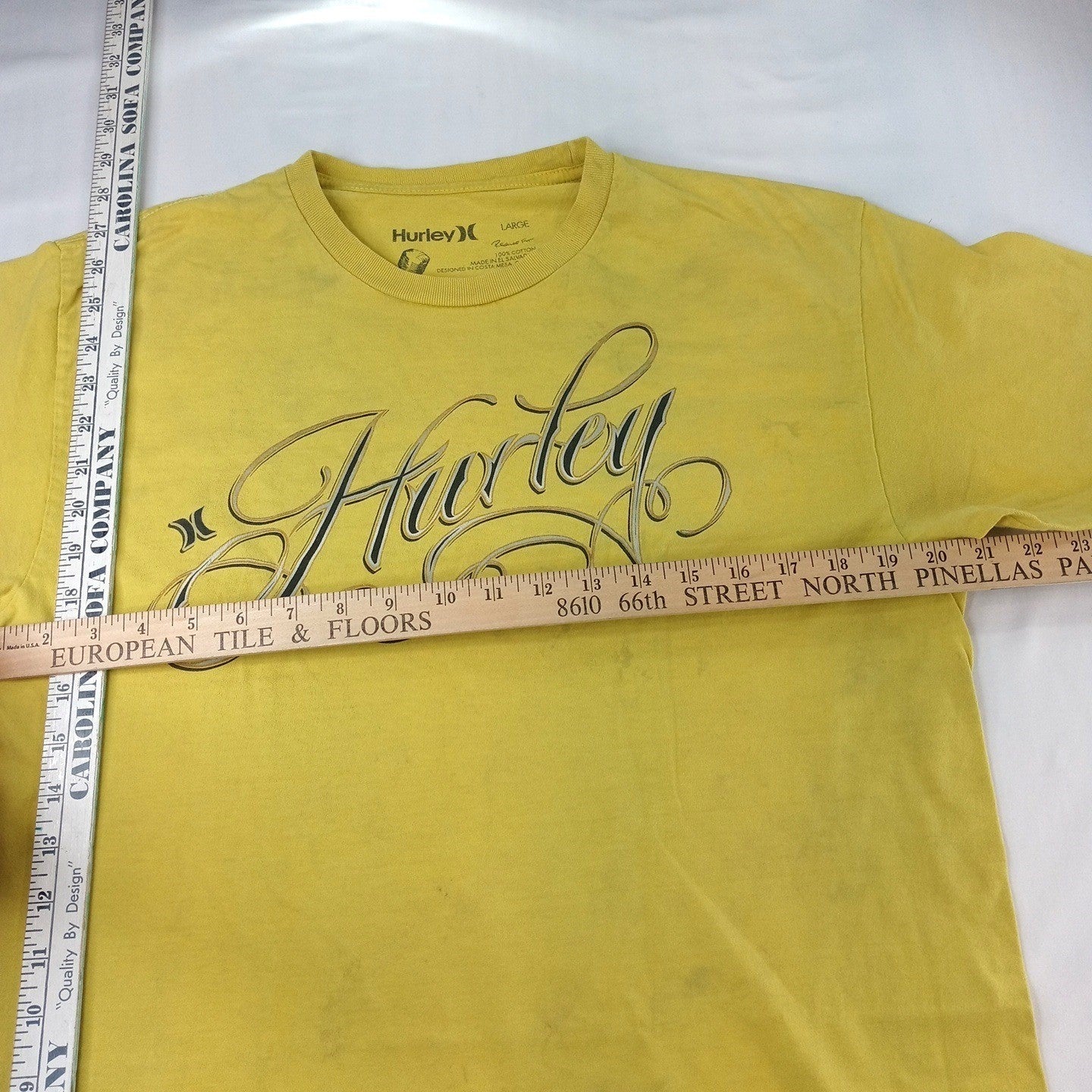Vintage Hurley Yellow Graphic T Shirt Men's Large Regular Fit Cotton