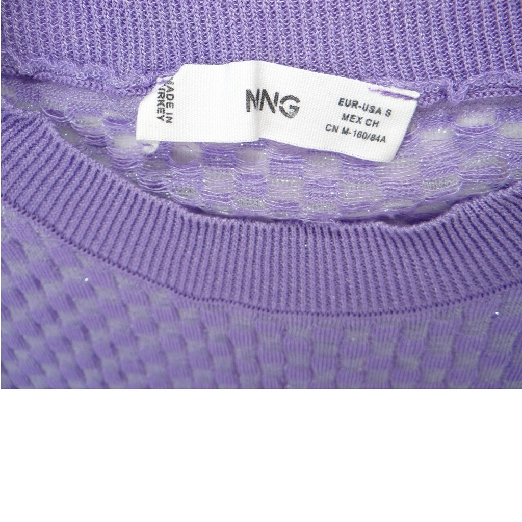 MNG MANGO Lavender Textured Knit Long Sleeve Sweater Top Sheer Sparkle Size S