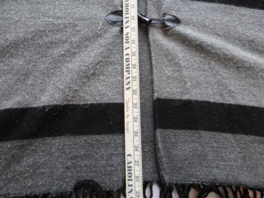 Black and Gray Women's Wool Wrap Shawl with Toggle Closure