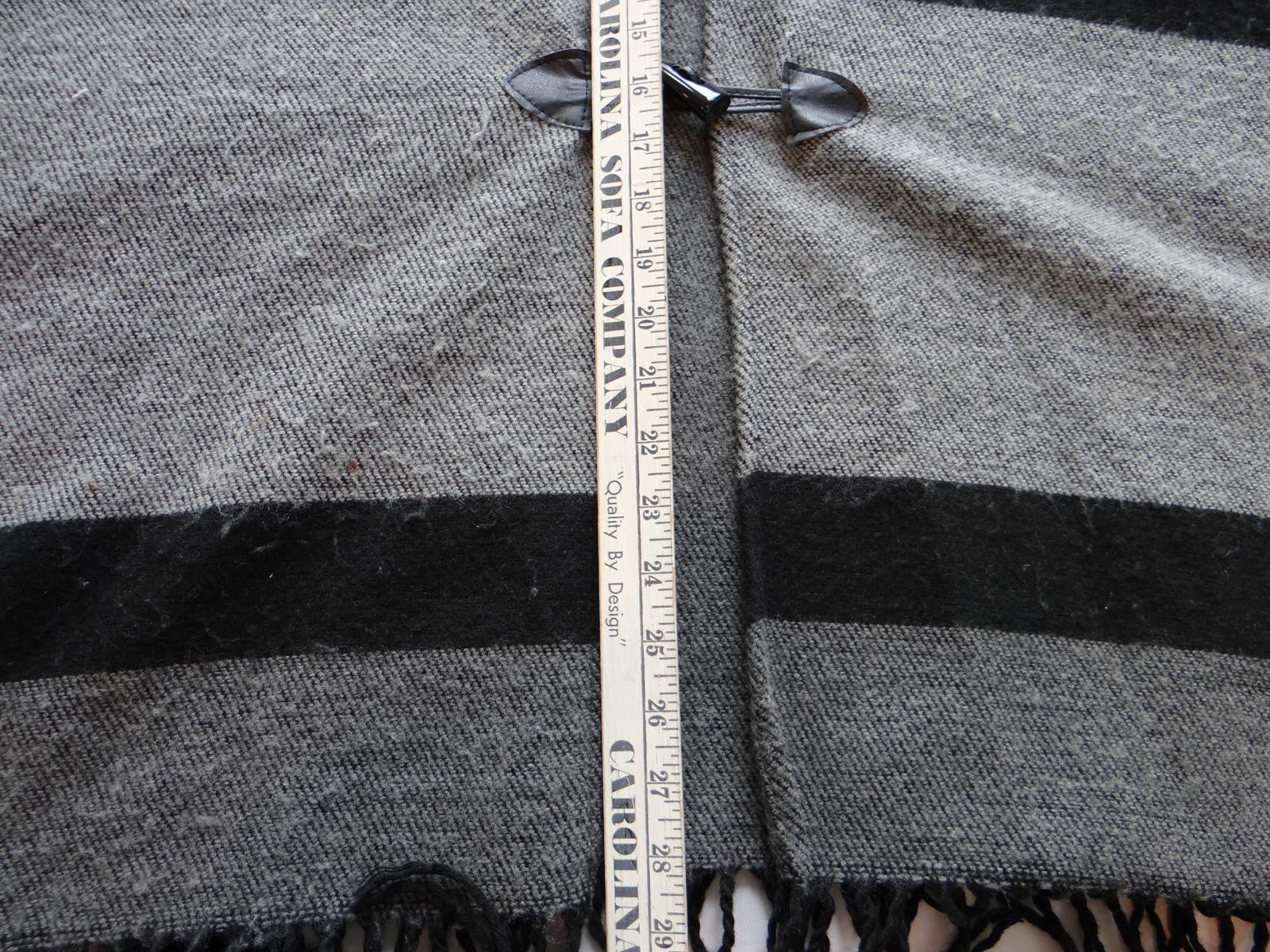 Black and Gray Women's Wool Wrap Shawl with Toggle Closure