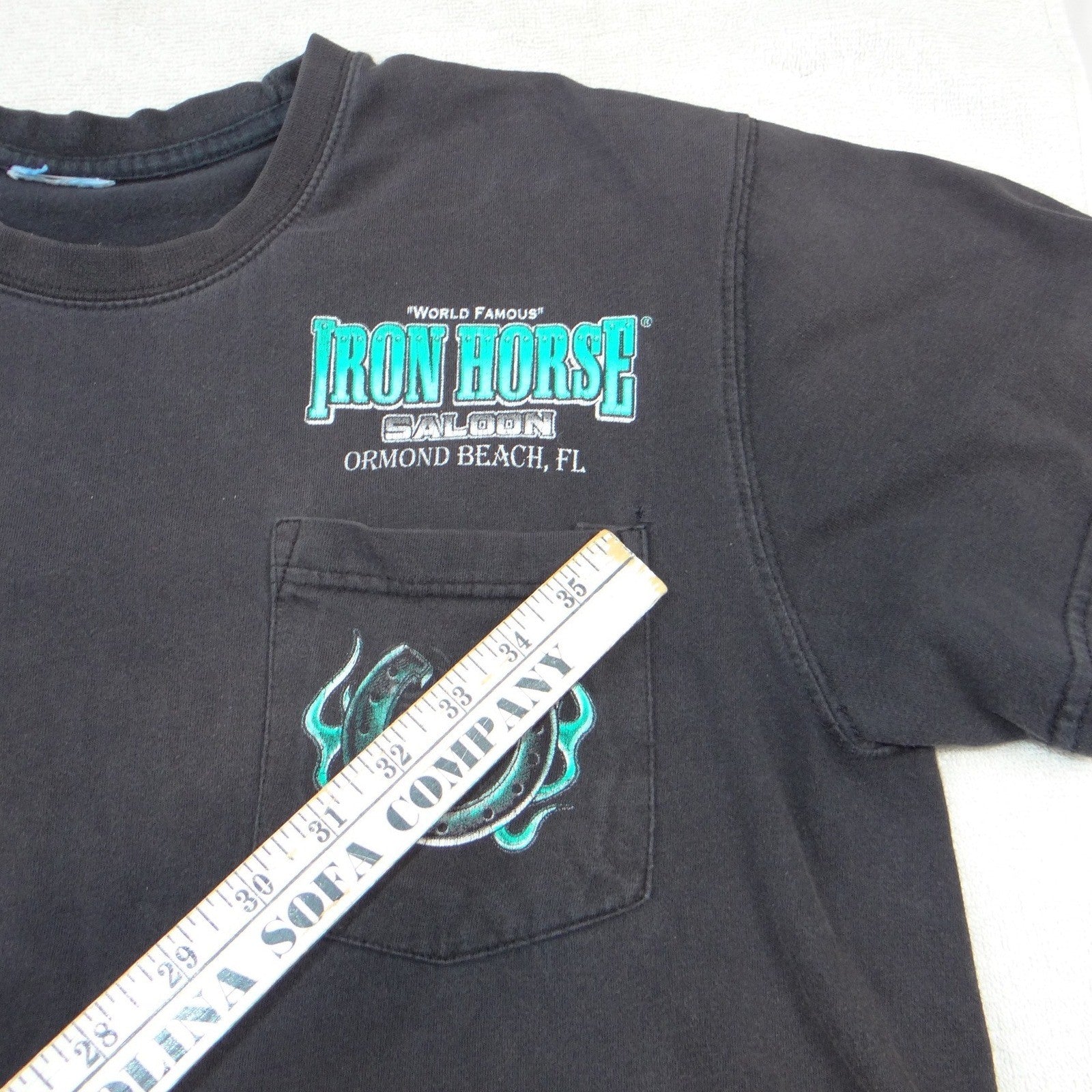 Iron Horse Saloon Ormond Beach FL Biker Pocket T-Shirt Mens Black Teal Graphic