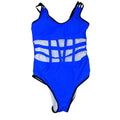 Blue Cage Cutout One Piece Swimsuit Strappy Monokini Black Trim Large