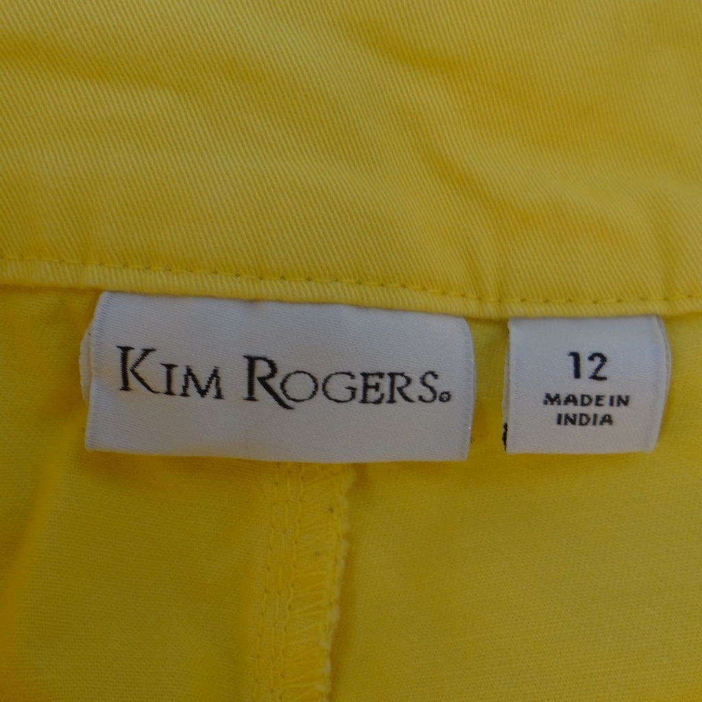 Kim Rogers Womens Yellow Scalloped Hem Cropped Pants Side Zip Size 12 Mid Rise