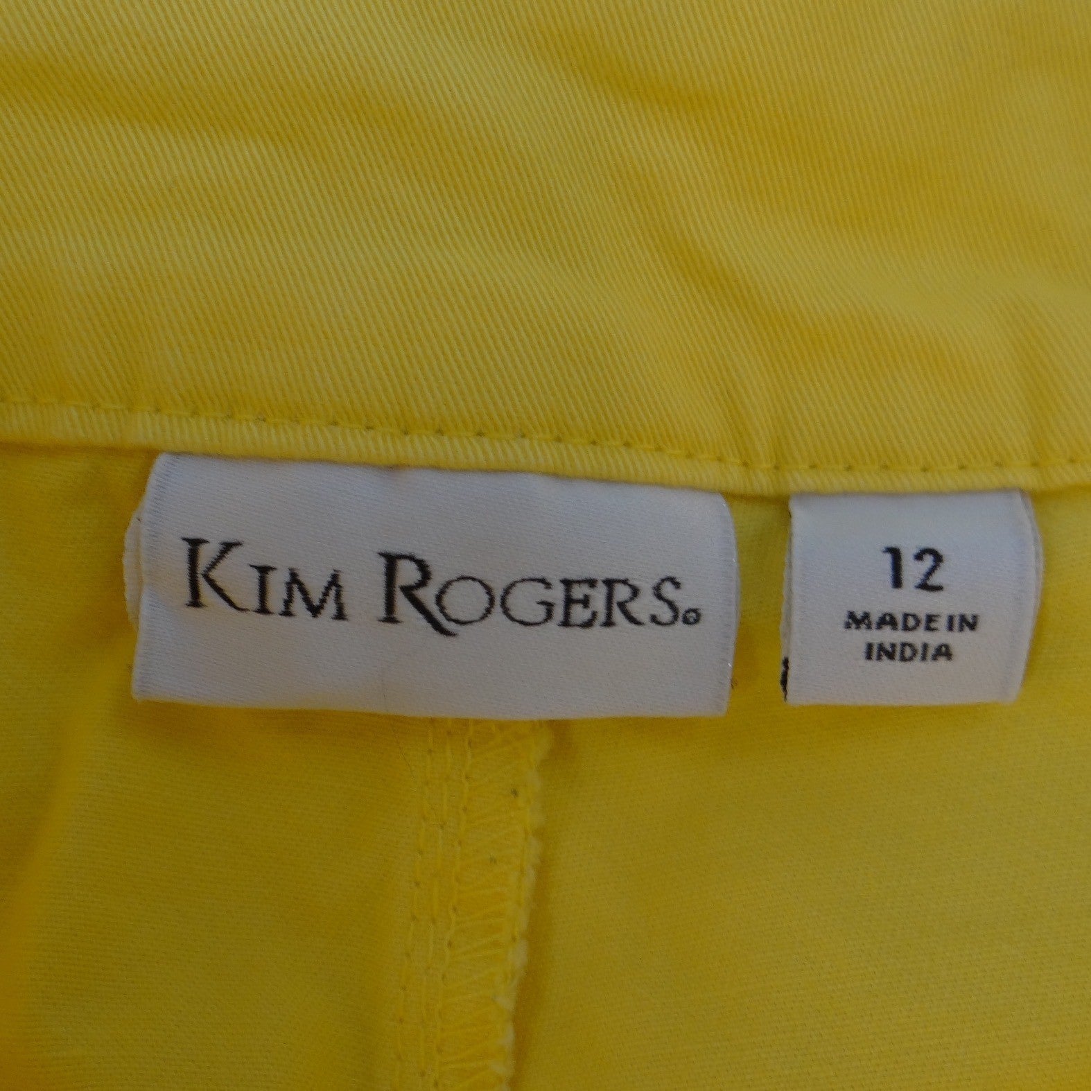 Kim Rogers Womens Yellow Scalloped Hem Cropped Pants Side Zip Size 12 Mid Rise