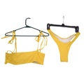 Womens Yellow Tie Shoulder Bandeau Bikini Set High Cut Two Piece Swimsuit M