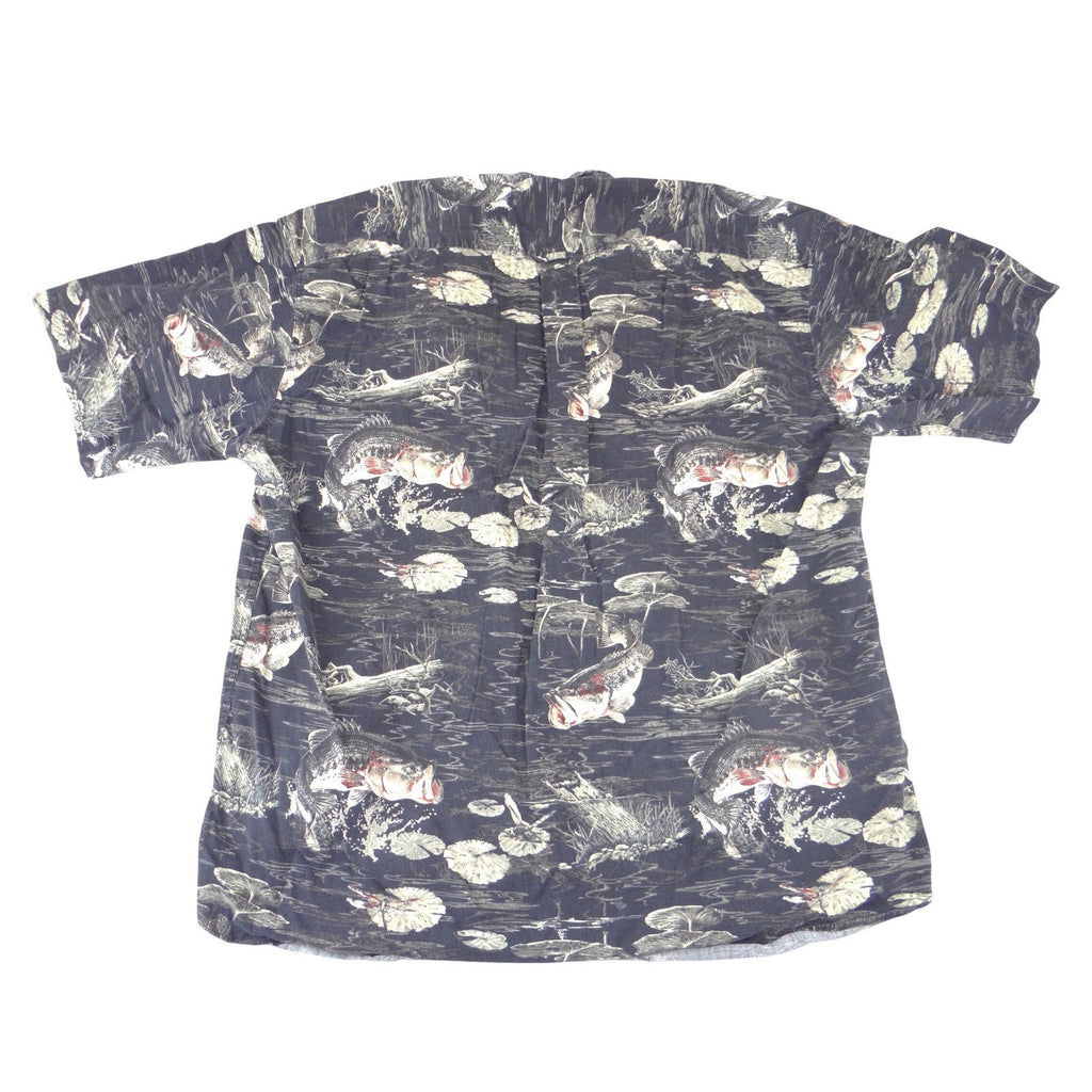 North River Outfitters Mens Bass Fishing Print Button Down Shirt Blue Size M