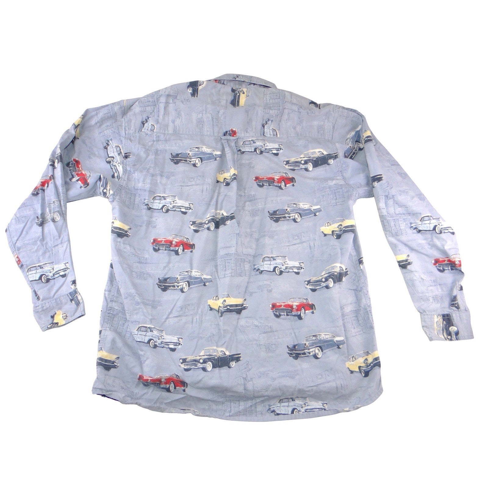 North River Outfitters Mens Blue Vintage Car Print Cotton Button Down Shirt L