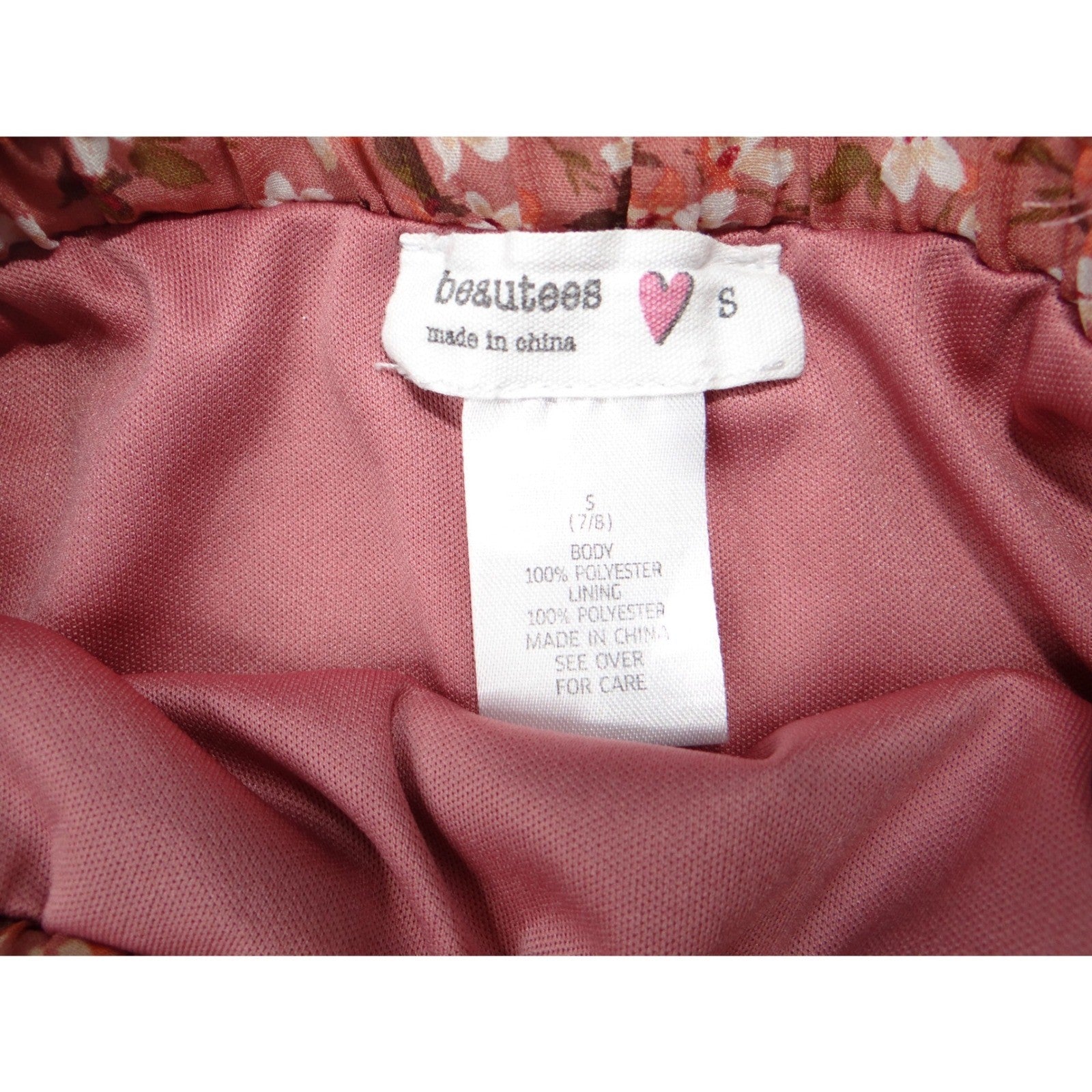 Beautees Floral Tiered Ruffle Mini Skirt Pink White Girls Size S 7 8
