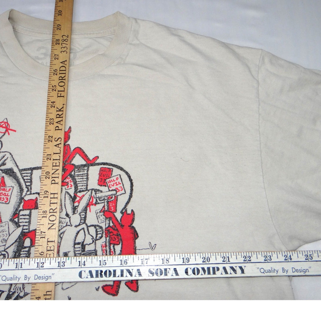 Half Evil 333 Mens Graphic T-Shirt Cream Off-White Devils Rabbits Streetwear XL