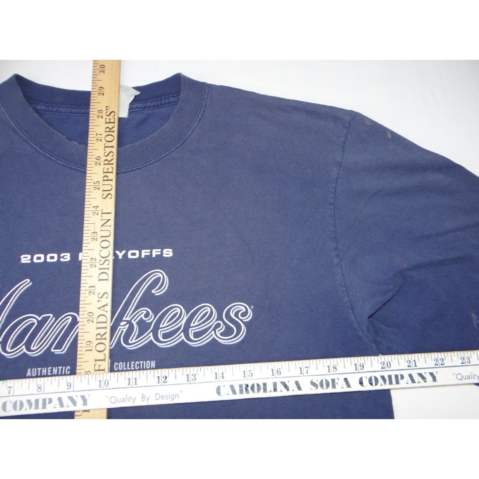 Majestic MLB 2003 Playoffs New York Yankees Baseball TShirt Mens Read Distressed