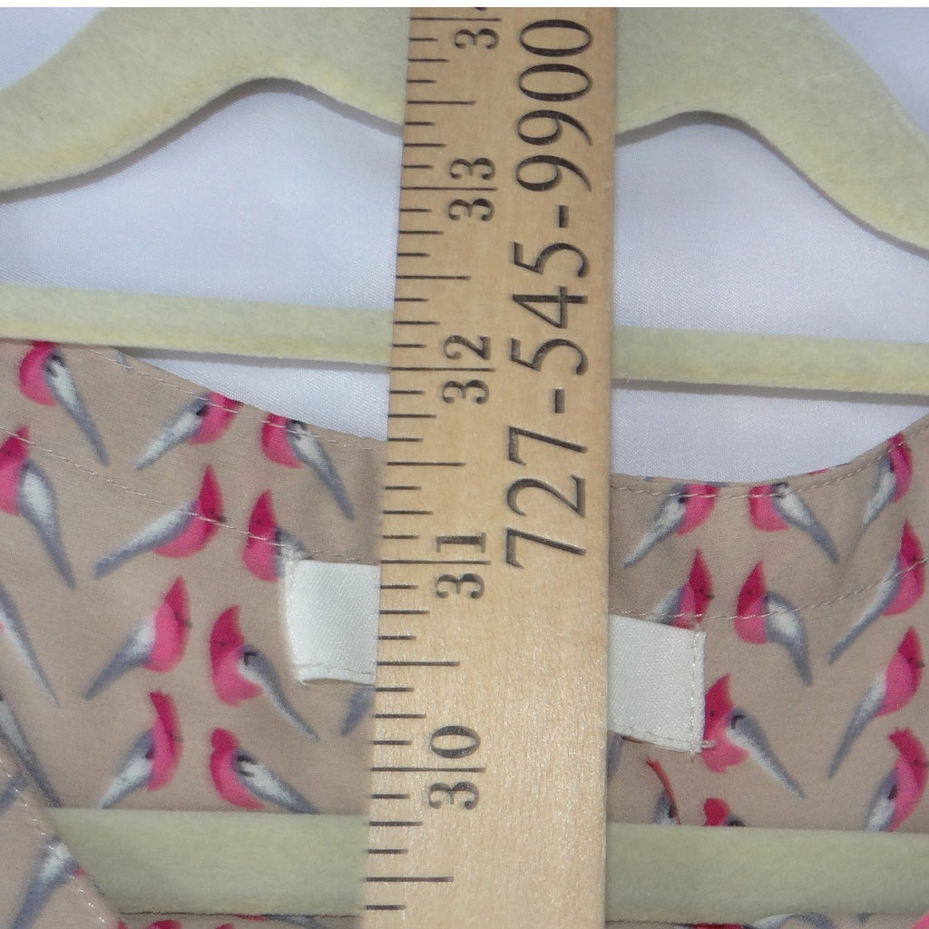 Umgee USA Womens Tan Pink Bird Print V-Neck Button Front Elastic Waist Dress M