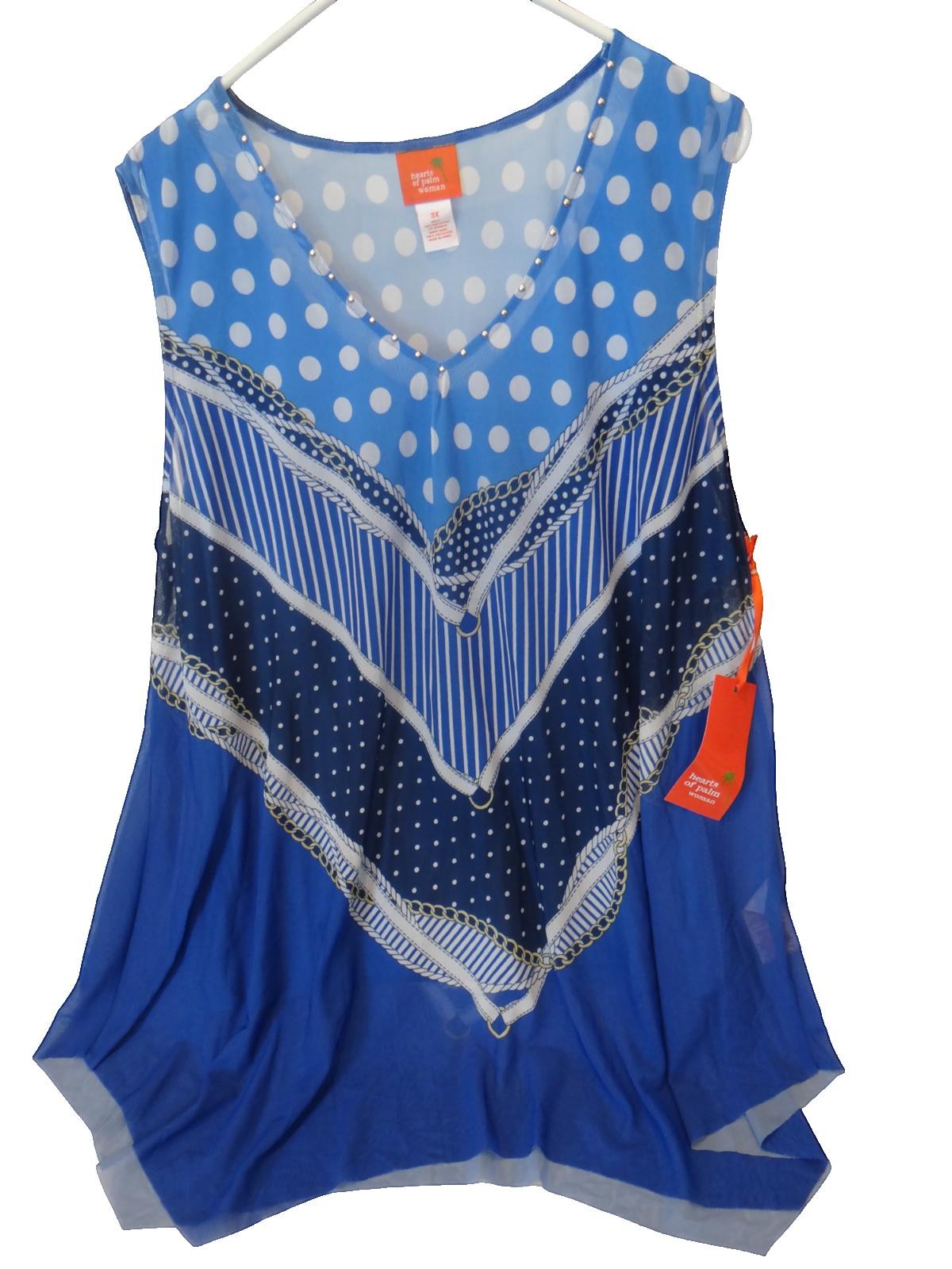 Hearts of Palm Woman Blue Patterned Sleeveless Tunic Top 3X