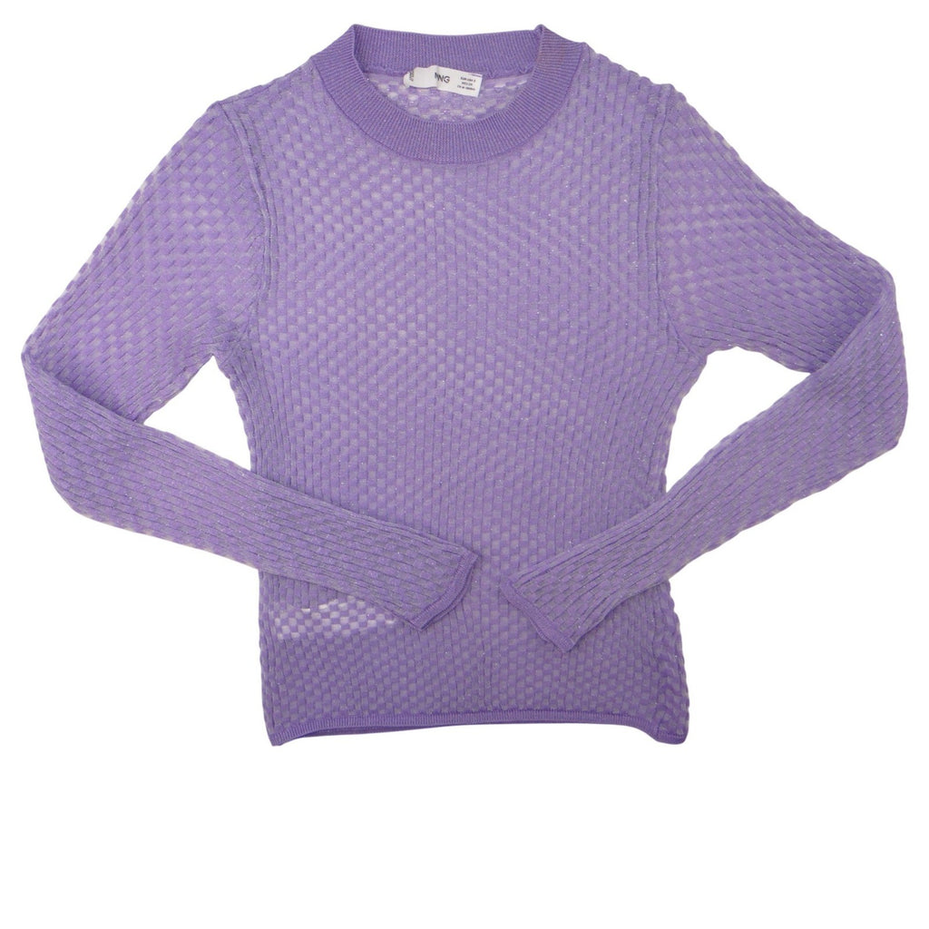 MNG MANGO Lavender Textured Knit Long Sleeve Sweater Top Sheer Sparkle Size S