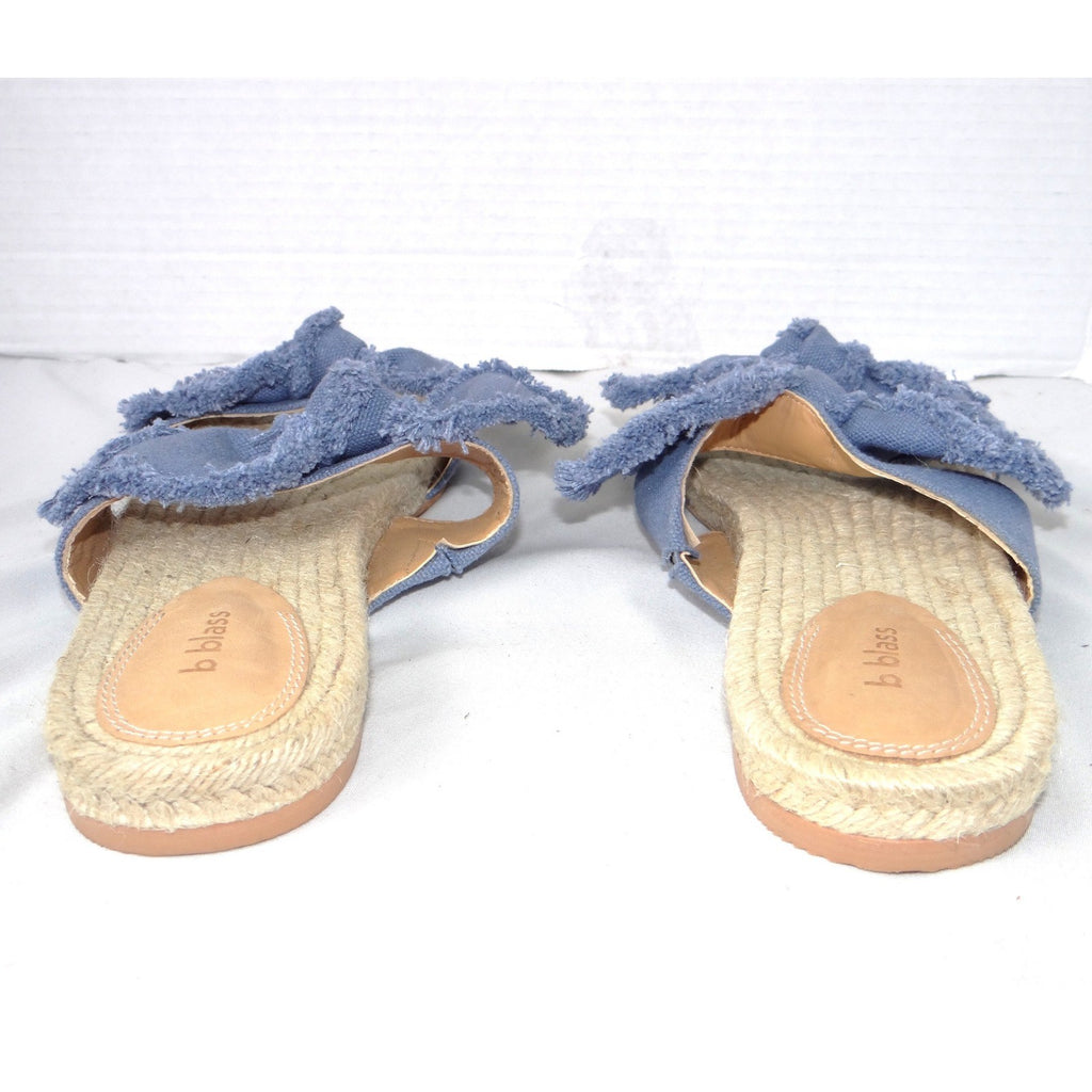 B Blass Womens Blue Frayed Bow Espadrille Slide Sandals Flat Jute Size 7.5M 38