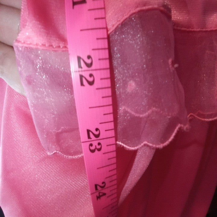 Vintage Princess Lingerie Pink Satin Nightgown Pearl Buttons Sheer Trim Size L